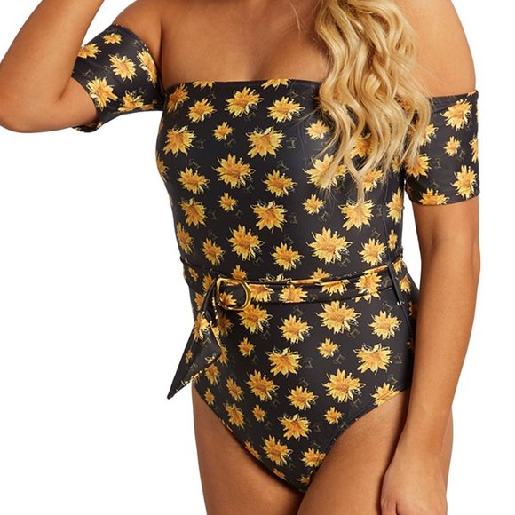 Juicy Couture Other - Juicy Couture Size large Black Off-The Shoulder Floral Belted One-Piece